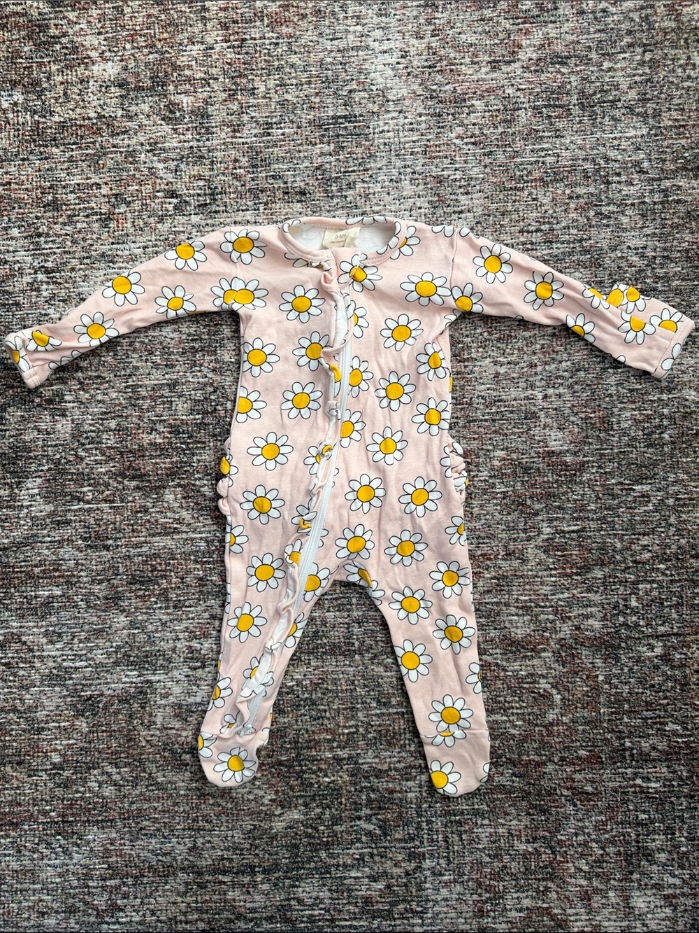 Pink Daisy-Print Footed One-Piece for Kids